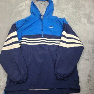 VTG 90's Y2K Adidas Hooded Pullover 1/4 Zip Windbreaker Men's‎ Large Blue/White